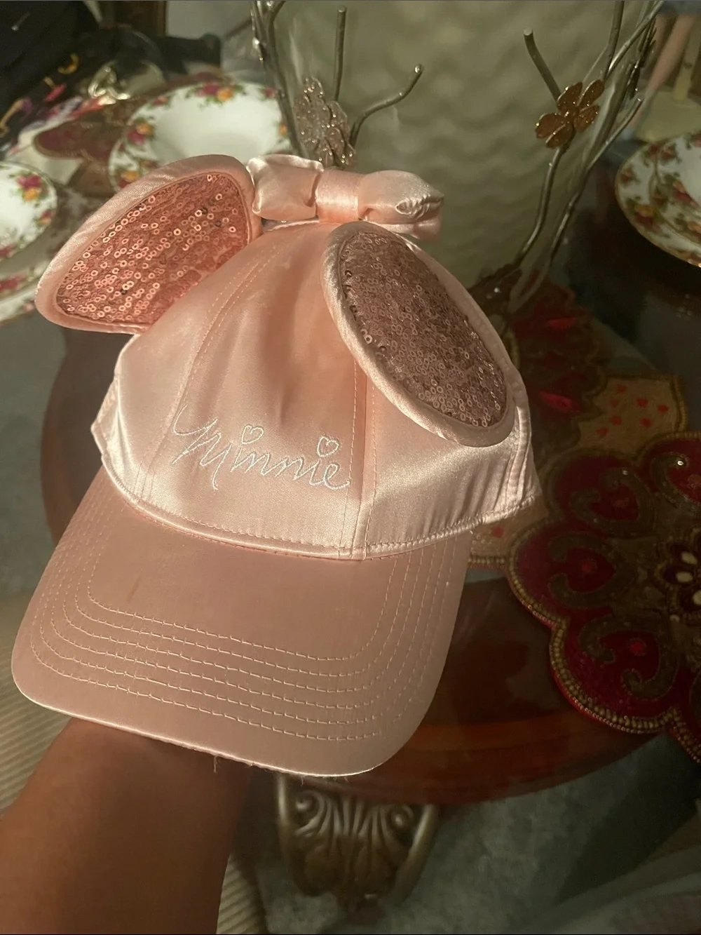 Disney Light Pink Satin Minnie Baseball Cap with Sequin Ears